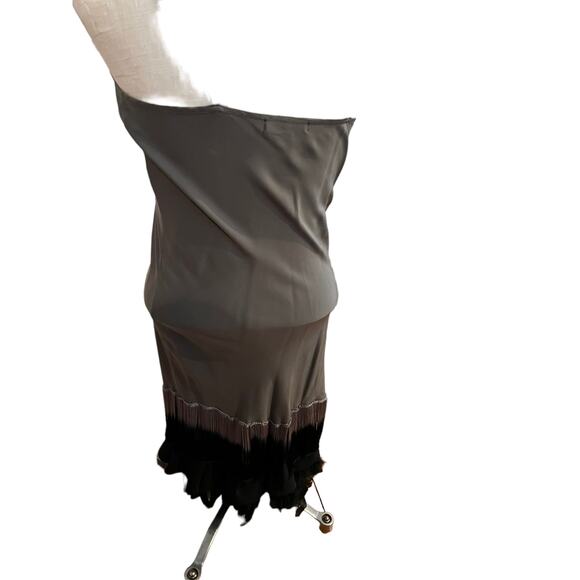 Custom Gatsby Roaring 20s Flapper Dress Silky Gray Fringe & Feather Trim - Picture 12 of 12